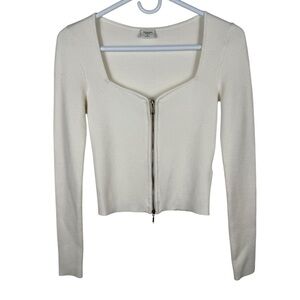 Abercrombie & Fitch Zip-Up Notch-Neck Slim Top, White, Size XS
